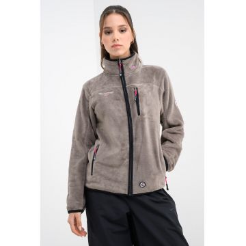 Bluza de trening din material teddy cu fermoar si guler mediu