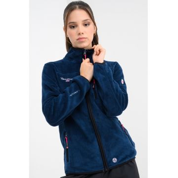Bluza de trening din material teddy cu fermoar si guler mediu