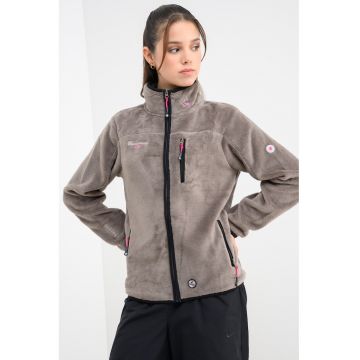 Bluza de trening din material teddy cu fermoar si guler mediu