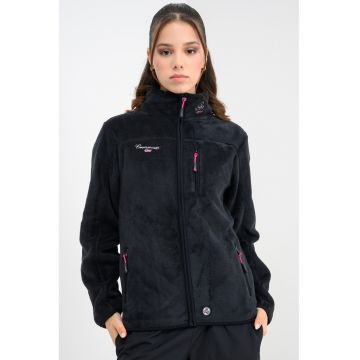 Bluza de trening din material teddy cu fermoar si guler mediu