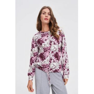 Hanorac  alb cu flori - maneca lunga