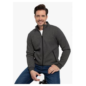 Hanorac barbati cu fermoar - guler inalt - doua buzunare cu fermoar -  B-Swed - grafit melange -