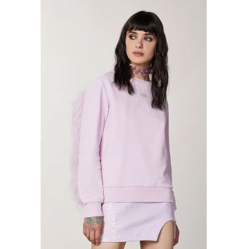 Hanorac cu decolteu rotund - maneci lungi si insertie detasabila cu pene pe maneci si spate