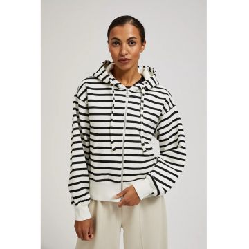 Hanorac cu dungi negre si albe - cu gluga si fermoar