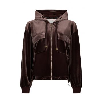 Hanorac cu fermoar si buzunare pe piept Chenille