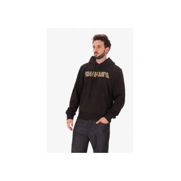 Hanorac cu imprimeu logo si buzunar kangaroo - Negru