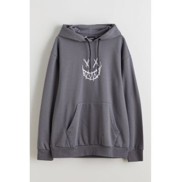 Hanorac cu imprimeu pe partea din spate si buzunar kangaroo