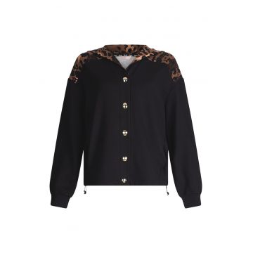 Hanorac cu nasturi si garnituri cu animal print