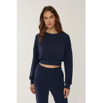 Hanorac dama  crop - albastru - bumbac - regular fit