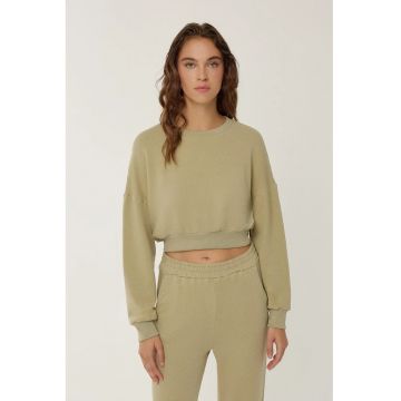 Hanorac dama  crop - verde - bumbac - regular fit