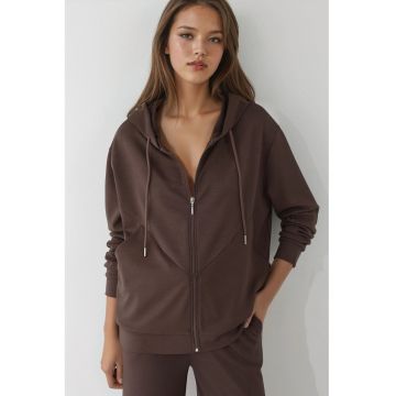 Hanorac dama -  cu fermoar - textil - maro