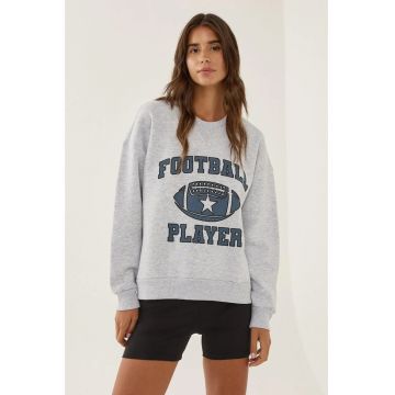 Hanorac dama  guler rotund - imprimeu - gri - bumbac