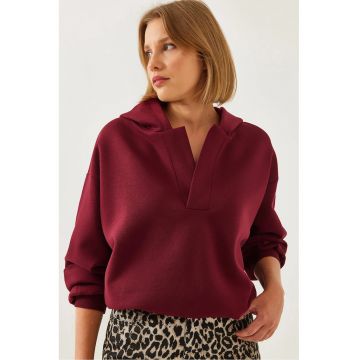 Hanorac dama  rosu - poliester-bumbac - cu gluga si maneca lunga