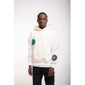 Hanorac supradimensionat cu buzunar frontal si imprimeu floral 3D