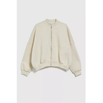 Sweatshirt bej cu fermoar - fara gluga