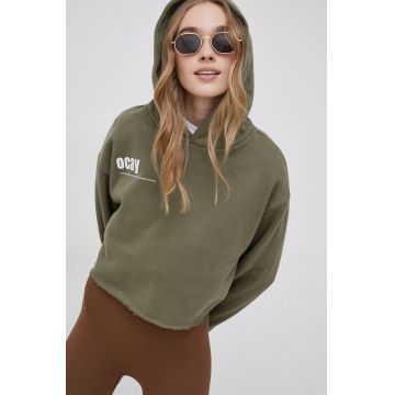 OCAY hanorac de bumbac femei, culoarea verde, cu imprimeu OCAY hanorac de bumbac femei, culoarea verde, cu imprimeu