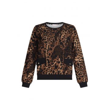 Bluza cu decolteu la baza gatului si animal print