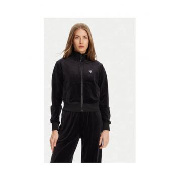 Bluza de trening cu fermoar - aspect de catifea si guler inalt