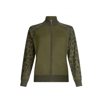 Bluza de trening cu fermoar si detalii cu animal print