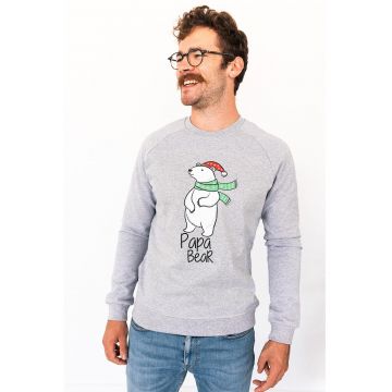 Bluza de trening cu imprimeu tematic de Craciun cu urs polar - Gri melange