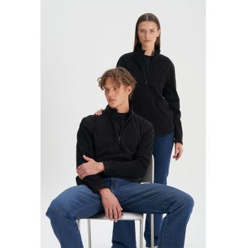 Bluza de trening din fleece cu fenta cu fermoar - Negru