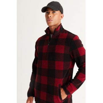 Bluza de trening in carouri cu guler cu fermoar