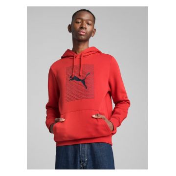 Hanorac barbat cu gluga  Ess Logo Lab - rosu - bumbac si poliester - cu buzunar frontal