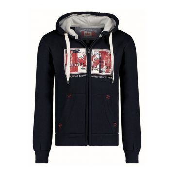 Hanorac cu buzunare oblice si imprimeu logo -