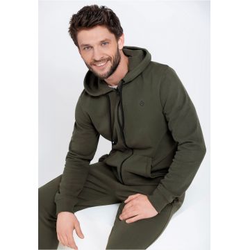 Hanorac cu gluga  B-Vitar - cu fermoar - cu buzunare aplicate - Regular Fit - kaki