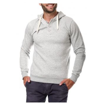 Hanorac cu gluga  gri - bumbac - nasturi - stil modern -