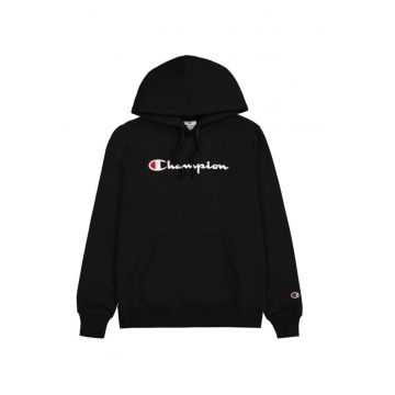 Hanorac cu gluga  negru - bumbac si poliester - cu buzunar cangur