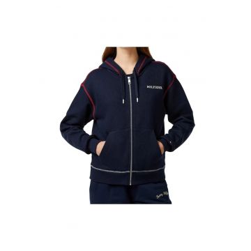 Hanorac dama  bleumarin - cu gluga - fermoar - bumbac si poliester