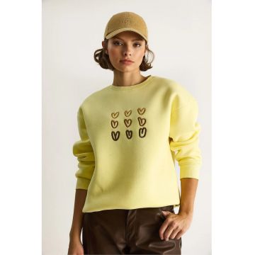 Hanorac dama -  bumbac brodat - galben lamaie