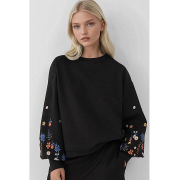 Hanorac dama -  cu gat rotund - maneca lunga - negru - textil