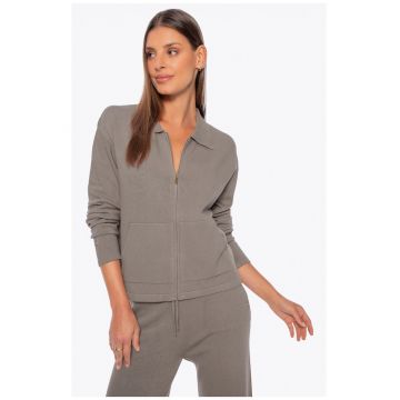 Hanorac dama -  fermoar - doua buzunare - bej - amestec de viscoza si nailon