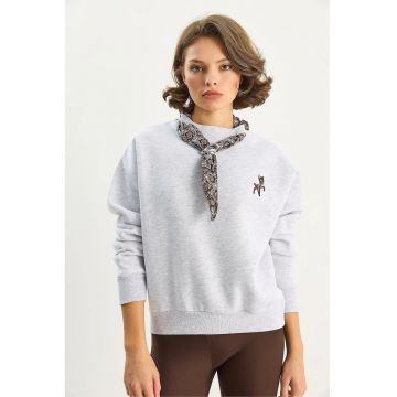 Hanorac dama -  guler rotund brodat - gri - textil