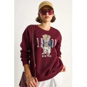 Hanorac dama -  guler rotund - relaxat - rosu burgundi - textil