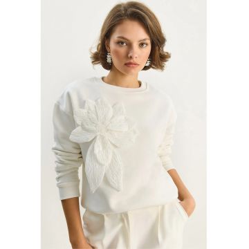 Hanorac dama HiCCUP - maneca lunga - guler rotund - alb - textil