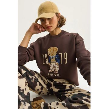 Hanorac dama  Relaxed Fit - imprimeu - maro scortisoara - textil -