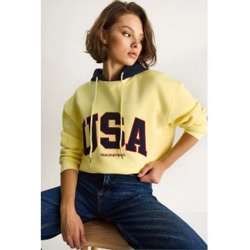 Hanorac dama -  supradimensionat - imprimeu - galben lamaie - textil