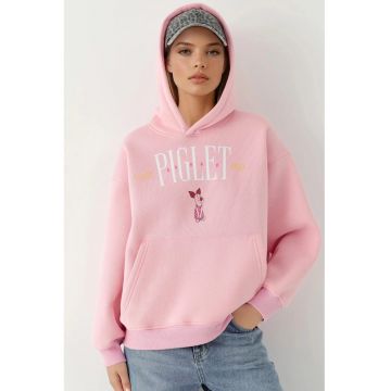 Hanorac dama -  supradimensionat - imprimeu - roz aprins - textil