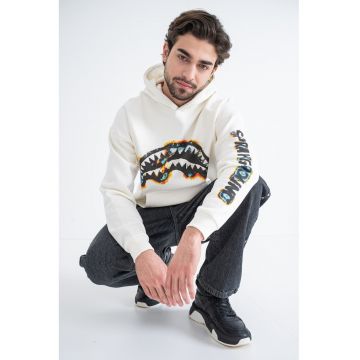 Hanorac din bumbac cu imprimeu logo contrastant