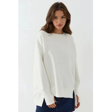 Hanorac fara gluga  supradimensionat - guler rotund - textil - alb