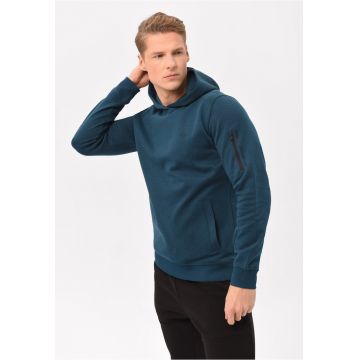 Hanorac kangaroo din bumbac  B-Feel pentru barbati - Turcoaz inchis