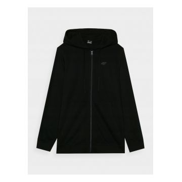 Hanorac  negru - bumbac - cu gluga si fermoar - pentru barbati