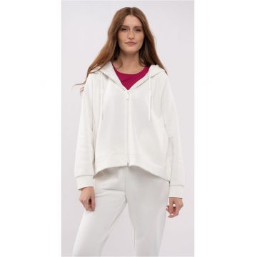 Hanorac supradimensionat cu fermoar  B-Tiffi pentru femei - alb crem