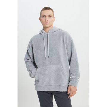 Hanorac supradimensionat din material teddy cu snururi de ajustare