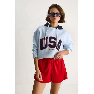 Hanorac supradimensionat -  imprimat - albastru gheata - textil -