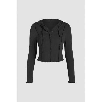 Hanorace dama -  bluze cu inchidere - slim fit - negru - poliester si elastan