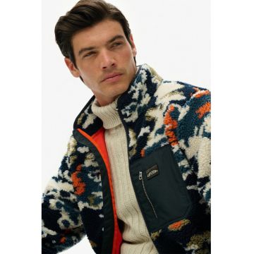 SUPERDRY - Bluza de trening din material teddy cu fermoar si guler mediu